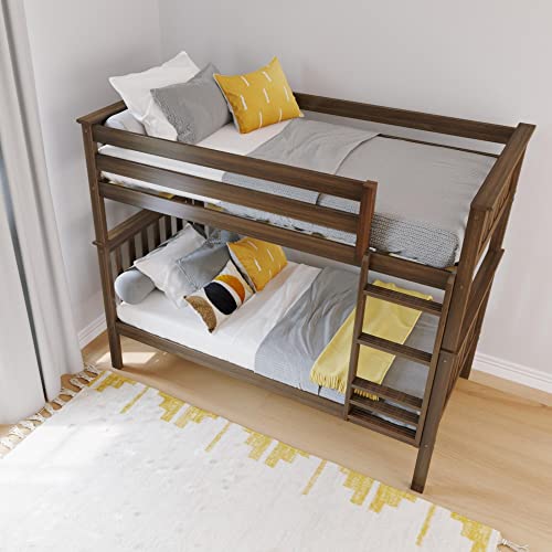 Max & Lily Bunk Bed Twin over Twin, Solid Wood Bunk Bed Frame with Ladder for Kids, 14" Safety Guardrails, Easy Assembly, No Box Spring Needed, Walnut Max & Lily