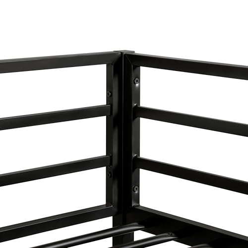 Furniture of America Dravenor Modern Metal Twin Over Full Low Profile Bunk Bed with Reversible Ladder and Twnty-Two Slats, No Box Spring Required, for Kids, Bedroom, Dorm, Black Furniture of America