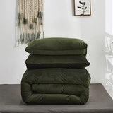 Luxlovery Army Green Velvet Comforter Set Queen Dark Green Flannel Bedding Comforter Blackish Green Minimalist Bedding Set Thick Soft Breathable Blanket Quilts Modern Winter Comforter for Women Men Luxlovery