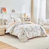 Joyreap 3pcs Cotton Queen Size Comforter Set for Kids Boys Girls, Zoo Theme Animals White n Brown Design, Soft n Cozy 3 Pieces Bedding Comforter Set for All Season- 88x88 inches Joyreap