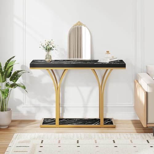 YITAHOME Gold Console Table with LED Lights, Entryway Table, Modern Narrow Sofa Side Foyer Accent Table with Faux Marble Top Luxury for Entry Way, Hallway, Living Room, Faux Marble Black YITAHOME