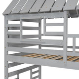 Ball & Cast Bunk Bed Twin Over Twin,House Bunk Bed with Trundle and Slide,Storage Staircase, Roof and Window Design, Full Length Guardrail,Suitable for Boys Girls Bedroom,Gray Ball & Cast