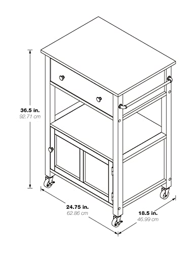 OSP Home Furnishings Fairfax Kitchen Cart with Granite Work Top and Extra Storage Drawer and Cabinet, White