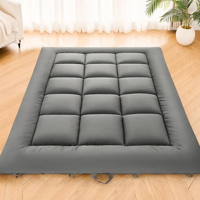 DOWNSTORIA Japanese Floor Mattress, Foldable Futon Mattress Tatami Mat with Handle, Roll Up Dormitory Sleeping Pad for Camping, Guestroom Bed, Twin Size, Grey