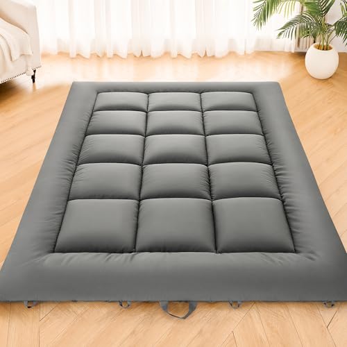 DOWNSTORIA Japanese Floor Mattress, Foldable Futon Mattress Tatami Mat with Handle, Roll Up Dormitory Sleeping Pad for Camping, Guestroom Bed, Full Size, Grey DOWNSTORIA