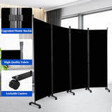 Room Divider 6FT Room Partition with Lockable Wheels, (Thicked Metal Base) Room Dividers, Freestanding Indoor Folding Privacy Screens, Portable Fabric Wall Divider for (Black, 88"- 4 Panel) JVVMNJLK