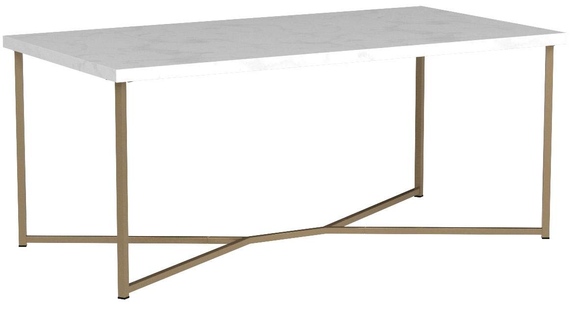 Walker Edison Mid Century Modern Marble Gold Rectangle Coffee Table Living Room Accent Ottoman Storage Shelf, 42 Inch, Marble and Gold - WoodArtSupply