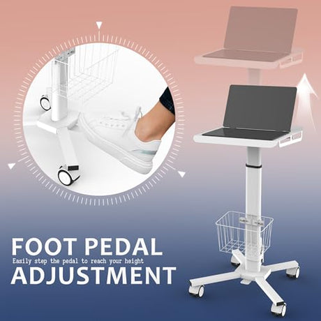 TUILUN Adjustable Height Portable Laptop Desk with Wheels,White Computer Cart on Wheels,Standing Mobile Desk Workstation, Utility Medical Cart TUILUN