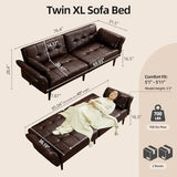 HALLYBEE 85” Futon Sofa Bed, Sleeper Sofa, Small Couch with Storage Adjustable Armrests Pillows, Faux Leather Loveseat, Mid Century Modern Couches for Living Room, Bedroom, Apartment, Coffee Brown HALLYBEE