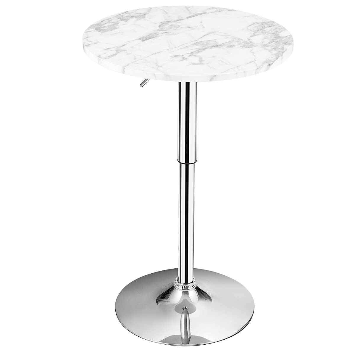 Giantex Round Pub Table Height Adjustable, 360° Swivel Cocktail Pub Table with Sliver Leg and Base for Home, Bar Table (White) Giantex