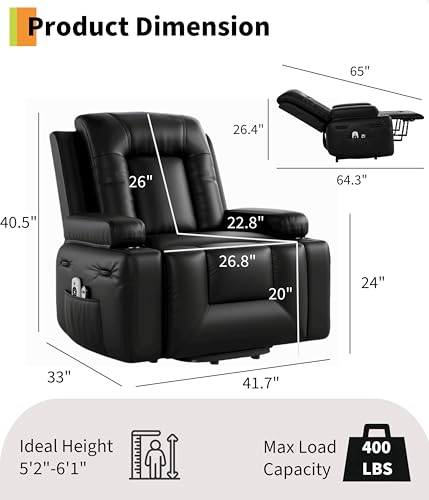 GarveeHome Oversized Wide Power Lift Recliner Chair - Heat and Massage, Adjustable Back and Legs, PU Leather Electric Lift Chair Designed for the Elderly and People with Mobility impaired