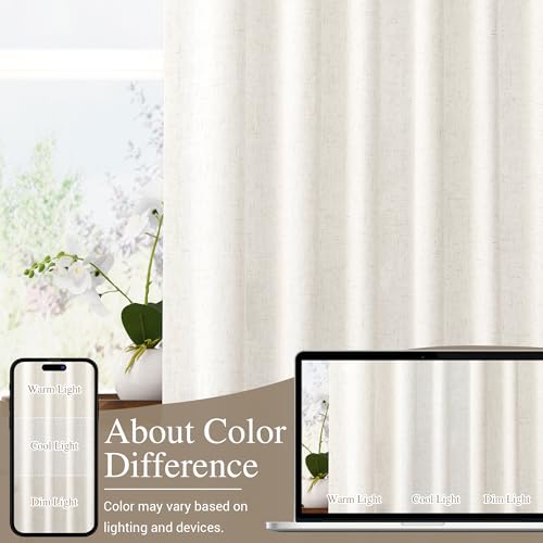 SPWIY Linen Extra Wide Curtain 100 Inch for Patio Silding Glass Doors 1 Panel Natural Semi Sheer Light Flitering Curtains Back Tab Farmhouse Boho Room Divider Drapes for Living Room Cream W100xL84 SPWIY
