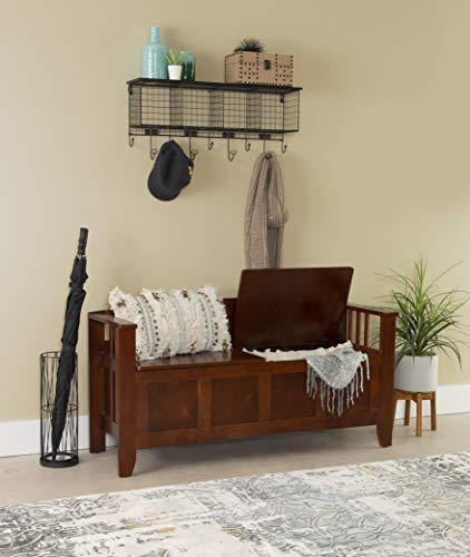 Linon Walnut Split Seat Storage Bench for Foyers and Mudrooms Linon