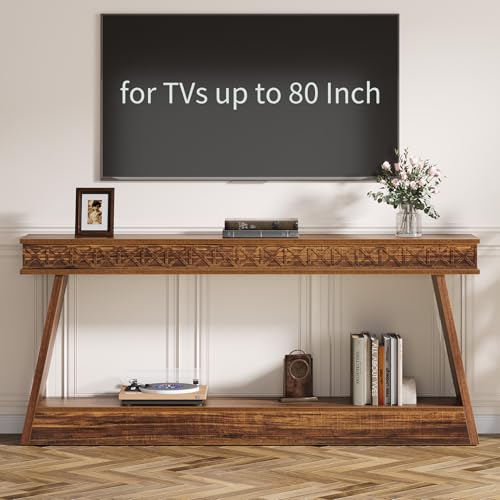 Tribesigns 70.9 Inch Long Console Table for Entryway, 2-Tier Farmhouse Entryway Table with Storage, Narrow Sofa Table Behind The Couch, Wood Accent Table for Hallway, Living Room, Foyer, Dark Brown Tribesigns
