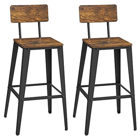 VASAGLE Industrial Style Set of 2 Backed Bar Stools with Steel Frame in Rustic Brown and Black VASAGLE
