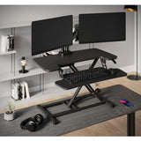 Realspace® P10 Pneumatic Standing Desk Riser Converter with Keyboard Tray, 20"H x 31-1/2"W x 25"D, Black Realspace