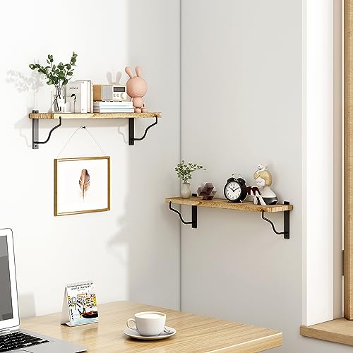 Inforth Wall Shelves, Wood Wall Mounted Shelves for Wall Storage, Floating Shelves for Wall Display with Metal Bracket, Hanging Shelves for Bedroom Kitchen Living Room (Wooden, 17 Inches) - WoodArtSupply