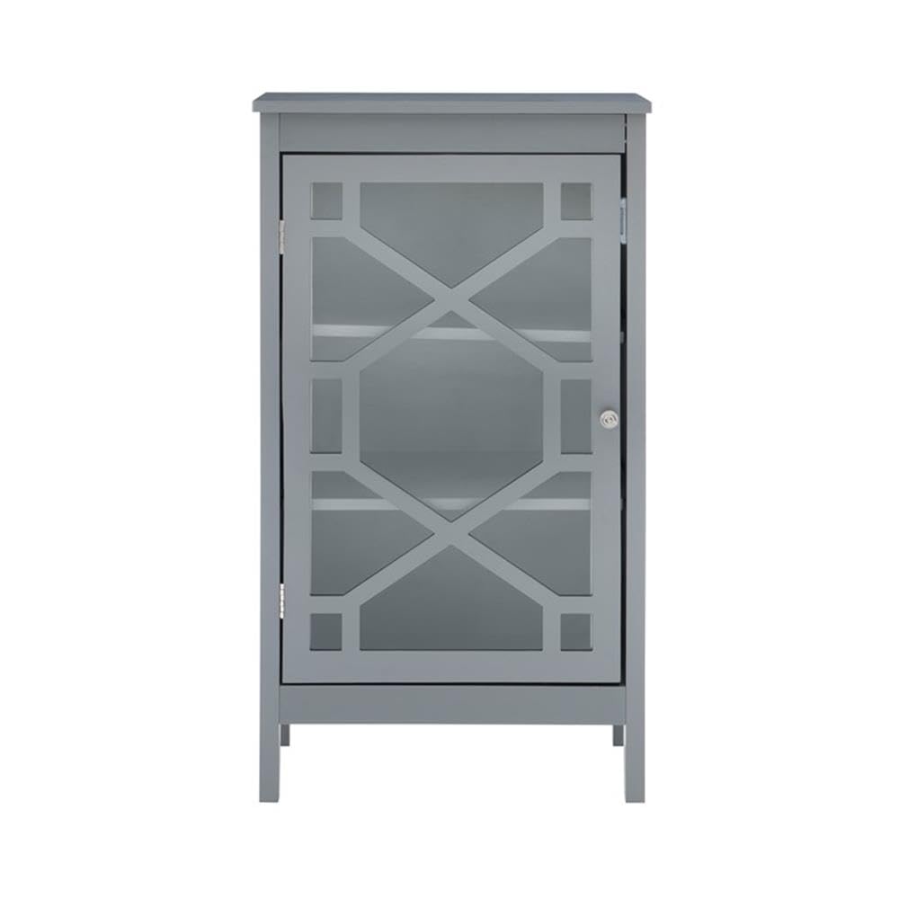 Linon Betty Small Wood Cabinet with a Glass Paneled Door and 3 Shelves in Gray Linon