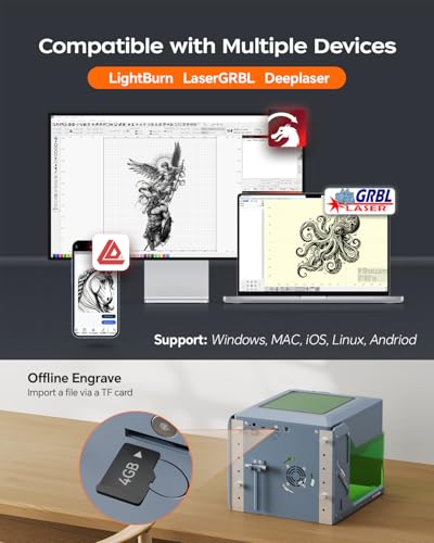 Gorifei F1 5000mW Laser Engraver Machine, Portable & Smart with Display Screen, Wireless/SD Card/Offline Engraving, Deeplaser Self Developed System for Wood, Acrylic, Leather, Laser Class 1 GORIFEI