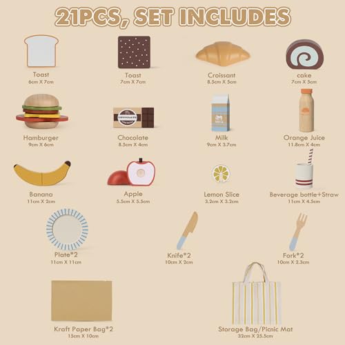 Wooden Play Food Sets for Kids Kitchen, Lehoo Castle Food Toys for Toddlers 3-5, Pretend Picnic Play Set, Cutting Food Toys, Gift for Girls Boys 3 4 5 6 Lehoo Castle