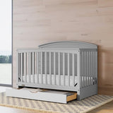 Graco Bellwood 5-in-1 Convertible Crib with Drawer (Pebble Gray) - GREENGUARD Gold Certified, Full-Size Storage Drawer, Converts to Toddler Bed and Full-Size Bed STORK CRAFT