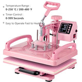 Leomru 8 in 1 Heat Press Machine 12x15 Inch, Heat Press Machine for T Shirts Hat Cap Mug Plate 360° Swing Away, Sublimation Heat Press Heat Transfer Machine W/ 30OZ Tumbler Press Pink Leomru