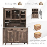 SILKYDRY 78.5" Tall Kitchen Hutch Storage Cabinet, Large Buffet Cupboard with Glass Doors, Drawers, Adjustable Shelves, Wooden Kitchen Pantry Cabinet with Microwave Shelf for Home Coffee Bar SILKYDRY