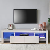 FENFSHE LED TV Stand for 65/70/75 Inch TV, Entertainment Center with Storage Drawer, Industrial TV Console Table for Living Room and Bedrooms, White FENFSHE
