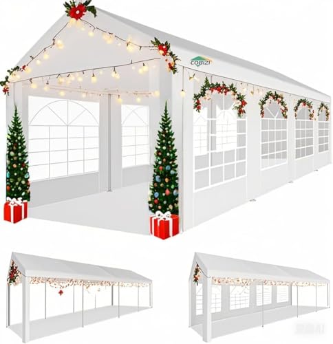 COBIZI 10x30FT Party Tent Heavy Duty for Parties Outdoor Gazebo White Event Shelter Wedding Canopy, BBQ Carport Commercial with Removable Sidewall Windows, Powder Coating (Better Than Galvanized) COBIZI