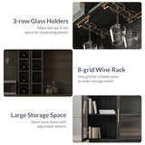 BELLEZE Coffee Wine Bar Cabinet with Power Outlet, 72" Rustic Liquor Cabinet, Tall Buffet Cabinet with Storage Kitchen Pantry Cupboard Wine& Glasses Rack Server with Hutch for Home Dining Room, Ebony BELLEZE