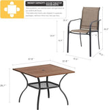 VICLLAX 5 Pieces Patio Dining Set, Outdoor Furniture Set includes 1 Square Patio Table and 4 Stackable Patio Sling Chairs, Outdoor Table and Chairs for Outsides, Walnut Table and Brown Chairs VICLLAX