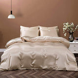 P Pothuiny 5 Pieces Satin Duvet Cover King Size Set, Luxury Silky Like Taupe Duvet Cover Bedding Set with Zipper Closure, 1 Duvet Cover + 4 Pillow Cases (No Comforter) P Pothuiny