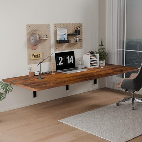 IAE 48" x 22" Floating Foldable Desk,Wall-Mounted Folding Computer Table with Engineered Wood,Study Table with Shelf Brackets,Fold Down Shelf,Fold Computer Desk for Small Spaces,Holds 500 lb,Rustic IAE