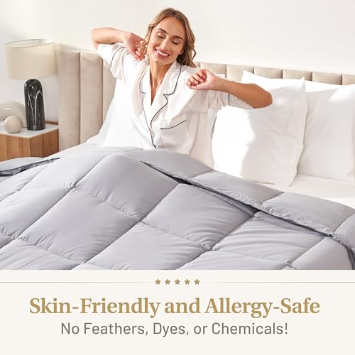 Lavish Comforts® Gray King Comforter – Fluffy Down Alternative Duvet Insert, Light Gray Comforter, All-Season Bedding, Hypoallergenic, Machine Washable, King Duvet Insert w/Corner Loops Lavish Comforts