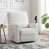 360° Swivel Rocker Recliner Chair with Adjustable Footrest, Rocking Chair Nursery with Phone Stand & Cup Holder,Manual Nursing Chair Glider Recliner Armchair for Adults, Living Room (Beige)