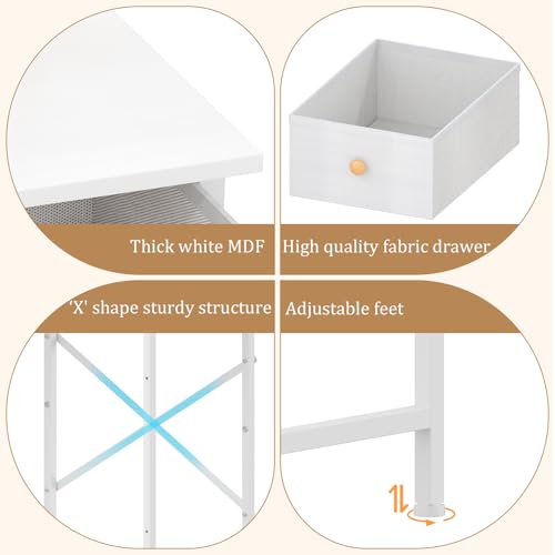 X-cosrack Small Makeup Vanity Desk with Mirror & Chair, Mini Vanity Desk Table Set with Fabric Storage Drawer, 19.7" Compact Vanity Desk for Girls, Dressing Table with Chair for Bedroom, White X-cosrack
