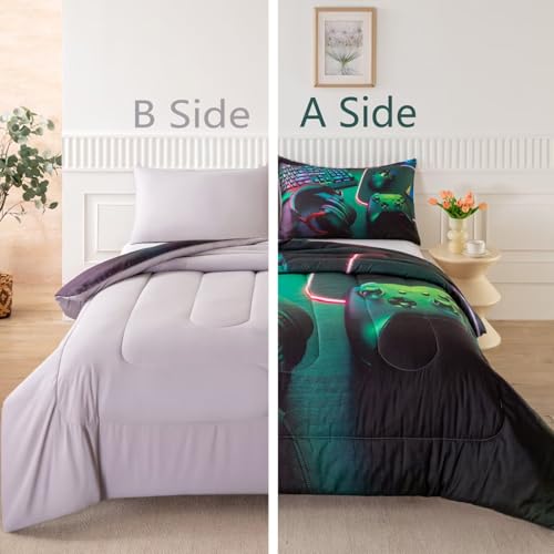 GRAT TIOC Gamer Comforter Sets for Teen Boys,Gaming Bedding Sets Twin,Video Game Bedspread,Game Gamepad Bedrooom Bed Set,Controller Gamer Home Decor 3 Piece GRAT TIOC