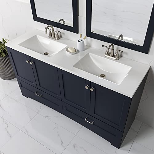 Spring Mill Cabinets Emlyn 60 Inch Double-Sink Bathroom Vanity with White Top, 2 Cabinets, 2 Drawers, 60.5" W x 18.75" D x 32.89", Deep Blue Spring Mill Cabinets