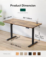 CubiCubi 55 x 24 Large One-Piece Standing Desk, Adjustable Height Electric Computer Home Office Sit Stand up Workstation, with 4 Memory Presets, Headphone Hook, Rustic Brown CubiCubi