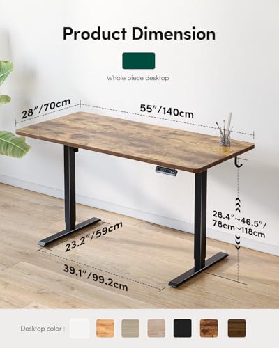 CubiCubi 55 x 24 Large One-Piece Standing Desk, Adjustable Height Electric Computer Home Office Sit Stand up Workstation, with 4 Memory Presets, Headphone Hook, Rustic Brown CubiCubi