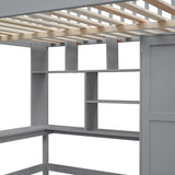 Ball & Cast Full Size Loft Bed with Storage Ladder and Bookshelf,Wooden Bedframe w/Drawers & Wardrobe,Desk,Full-Length Guard Rail,Space Saving,Bedroom Furniture for Student Dorms,Gray Ball & Cast