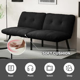 homeokay Futon Sofa Sleeper Couch Bed with Adjustable Backrest Thick Cushion Velvet Fabric for Department Living Room Lounge Sofa Loveseat (Black) homeokay