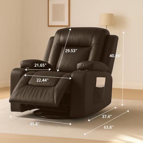 COMHOMA Recliner Chair,PU Rocking Chair for Adults,Swivel Recliner with Cup Holders,Single Sofa Seat with Side Pockets for Living Room,Bedroom(Brown)