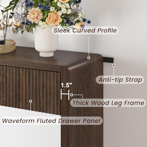 FATORRI Console Entryway Table, Narrow Wooden Sofa Table with 2 Drawers, 39.37 inch Modern Foyer Tables and Couch Tables Behind Sofa for Living Room, Hallway (Dark Walnut) FATORRI