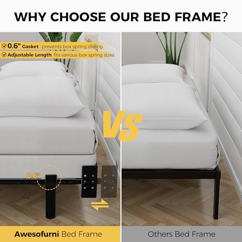 Awesofurni Twin Bed Frame, 7 Inch Basics Metal Bed Frame, Heavy Duty 9-Leg Base for Box Spring and Mattress, Noise-Free, Easy Assembly, Black Awesofurni