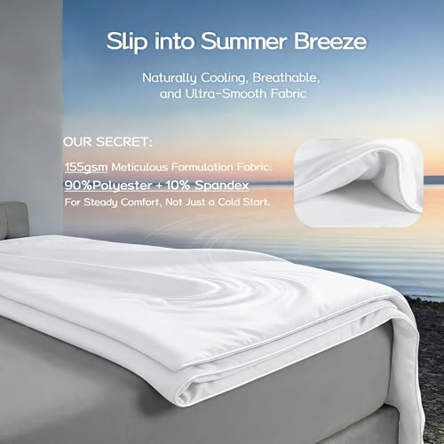 DOWNFORT Queen Cooling Comforter with Tencel™ Fill for Hot Sleepers & Night Sweats - Lightweight, Breathable, Double-Sided Cold Blanket All Season Thin Bedding (White, Full 90"x 90") DOWNFORT