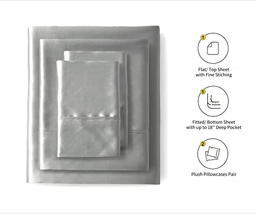 Lanest Housing Silk Satin Sheets, Full Size Satin Bed Sheet Set with Deep Pockets, Cooling Soft and Hypoallergenic Satin Sheets Full - Light Gray Lanest Housing