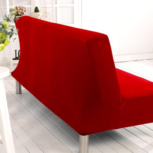 Homonic Solid Colour Armless Sofa Bed Cover Polyester Spandex Stretch Futon Slipcover 3 Seater Elastic Full Folding Couch Cover fits Folding Sofa Bed Without Armrests 80" x 50" in (Red) Homonic
