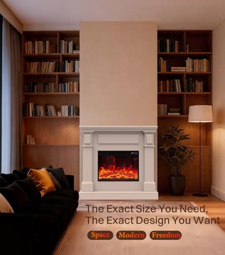 43" Electric Fireplace with Mantel, TV Stand＆Freestanding Fireplace, 23 inch Electric Fireplace Heater with 4 Flame Levels, Remote Control, One Package＆Easy to Set, for Living Room/Bedroom MEIGESI