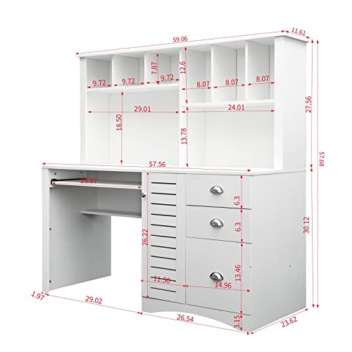 Holaki Vintage Wood Executive Computer Desk with Drawers and Bookshelf for Small Spaces - WoodArtSupply